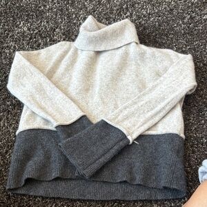 Two-Tone Gray Women's Turtleneck Sweater